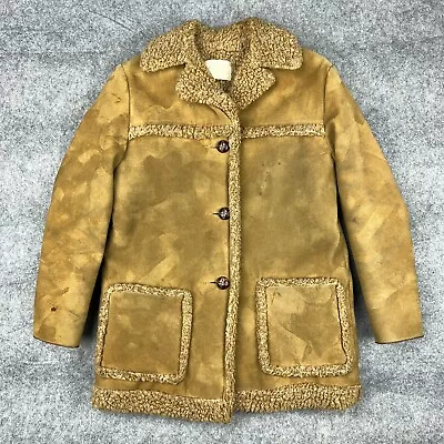 Buy Vintage Leather Jacket Womens 6 Brown Faux Sherpa Fleece Fingerhut Fashions Coat • 21.58£