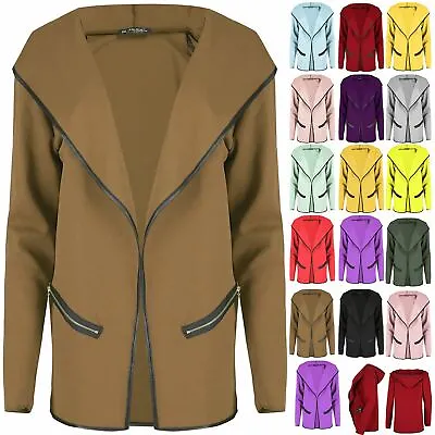Buy Womens Hoodies Ladies Cardigan Zip Pocket Open Front Stretchy Blazer Coat Jacket • 10.49£