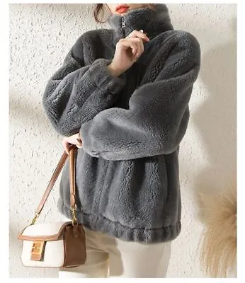 Buy Thick Womens Warm Coral Fleece Coral New Solid Color Teddy Jacket • 16.99£
