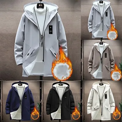 Buy Slim Fit Hoodie Jacket Trench Coat With Plus Velvet Thickening For Winter • 29.18£