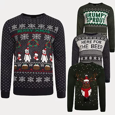 Buy Christmas Jumper Reindeer Xmas Fair Isle Knitted Pullover Crew Neck Sweater • 14.95£