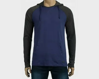 Buy Brave Soul Mens Raglan Sleeve Hooded T-Shirt - Blue & Charcoal - Size S • 11.99£