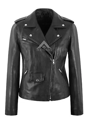 Buy Ladies Brando Cross Zip Slim Fit Biker Style Classic Fashion Real Leather Jacket • 88£