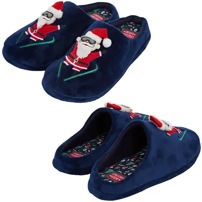 Buy Mens Novelty Christmas Slippers Mule Style Xmas Inky 3D Santa Claus Gift For Him • 12.99£