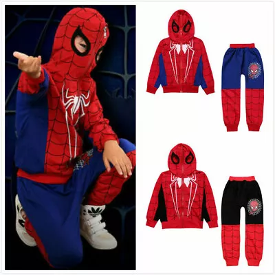 Buy 2Pcs Kids Boy Spiderman Zipped Hoodie Trousers Tracksuit Set Clothes Outfit • 9.99£