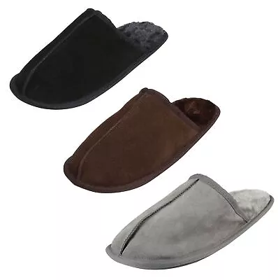 Buy Mens New Soft Warm Real Suede Easy Slip On Mule Slippers With Hard Non Slip Sole • 12.99£