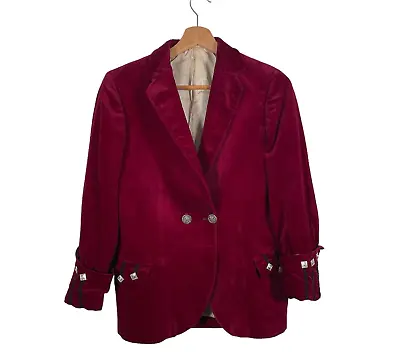 Buy Vintage The Scotch House Velour Jacket Womens Size UK 12 EU 40 Oxblood Red 90s • 19.92£