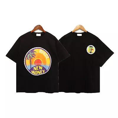 Buy Trendy Brand 2024 Summer Men's Sunset Coconut Tree Print Casual Short Sleeves • 23.63£