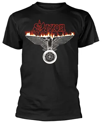 Buy Saxon Burning Wheels Of Steel Black T-Shirt OFFICIAL • 17.79£