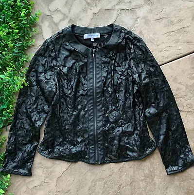 Buy Pamela McCoy Collection Faux Leather Sheer Floral Zip Moto Jacket Black Size M • 26.51£
