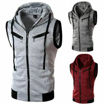 Buy Men's Sleeveless Hoodie Vest Tank Tops Summer Gym Sports Muscle Hooded T-Shirts • 19.16£