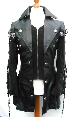 Buy  Ladies 100% REAL LEATHER Black Steampunk Jacket Coat  GOTH PUNK EMO • 85£