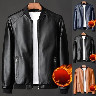 Buy Stylish Mens Faux Leather Coat Korean Fashion Slim Fit Baseball Jacket Brown • 34.62£