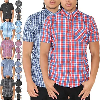 Buy Mens Short Sleeve Check Shirt Cotton Summer Casual Work Casual Work Tops New • 6.99£