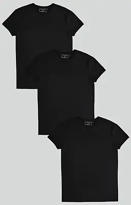 Buy SikSilk Men's Pack Of 3 Muscle Fit T-Shirts Tee Black • 28£