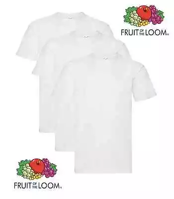 Buy 3 Fruit Of The Loom Heavy Plain 100% Cotton Heavyweight WHITE T-Shirts Blank • 14.95£