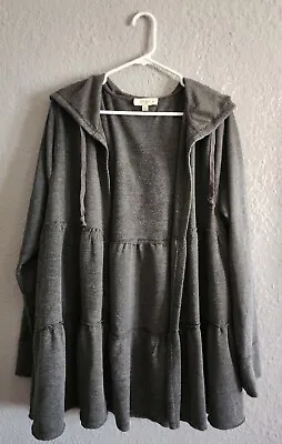Buy Umgee Gray Hooded Open Front Cotton Terry Cardi Sweatshirt Women's Size XL • 67.25£