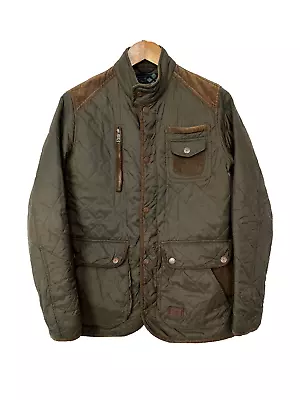 Buy Blue Inc Mens Quilted Jacket Green Funnel Neck Snap Closure Multi Pocket Size XS • 23.99£