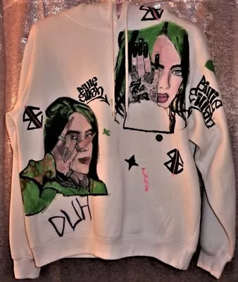 Buy  Billie Eilish Unofficial, Limited Ed. Hand Painted, White Hooded Top. • 75£