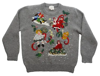 Buy Susan Bristol M VTG Hand Embroidered Holiday Sweater Christmas Knit Tacky 1992 • 28.40£