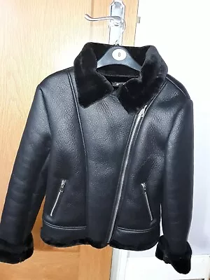 Buy Ladies Biker Jacket Size 8 By Missguided  - Black, Faux Fur Lined • 34.99£