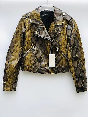 Buy Zara Short Snakeskin Print Faux Leather Jacket Size S Ref 3046 265 Rrp £79.99 • 35.63£