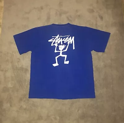 Buy Vintage 90’s Stussy Outdoor ‘Stickman’ Double Sided T Shirt Size Medium/Large. • 125£
