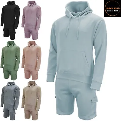 Buy Mens Tracksuit Set Casual Sports Cargo Shorts With Plain Pullover Hoody • 19.99£