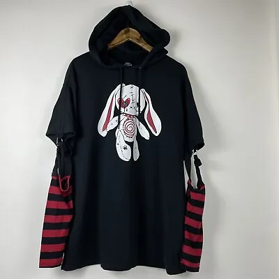 Buy Emo Grunge Hoodie Sweater XL Social Collision Bunny Black Half Open Sleeves Punk • 31.84£