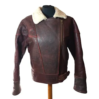 Buy Vintage Burgundy Brown Leather Flying Aviator Jacket Size XS / S • 64.99£