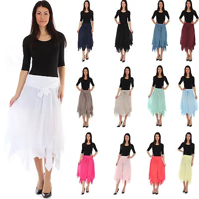 Buy Ladies Womens Lagenlook Cotton Lace Layer Summer Maxi Skirt Aline Hippy Festival • 18.89£