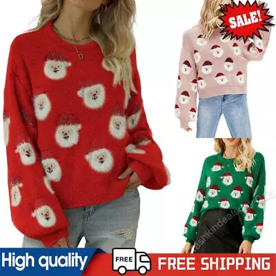 Buy Women Christmas Sweater Print Santa Claus Holiday Party Jumper Simple Sweatshirt • 18.11£