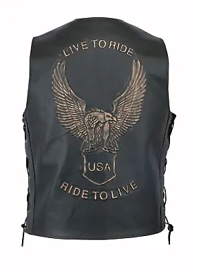 Buy Men's Genuine Real Leather Biker Motorcycle Waistcoat Embellished Eagle Vest • 34.95£