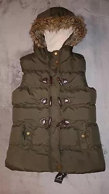 Buy Body Warmer Gilet With Hoodie Sleeveless Jacket Fleece Lined Khaki Green Size 6 • 18£