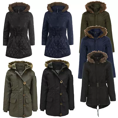 Buy Girls Kids Casual School Jacket Fur Hood Quilted Puffer Puffa Winter Parka Coat • 16.99£