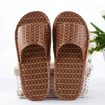 Buy Men Women Summer Slipper Shoes Sandal Bamboo Weed Grass Non-slip Cool Couple • 13.40£