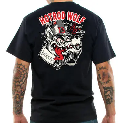 Buy Lucky 13 Hot Rod Wolf Men's T-Shirt Tattoo Kustom Kulture Rockabilly Retro Punk • 28.51£