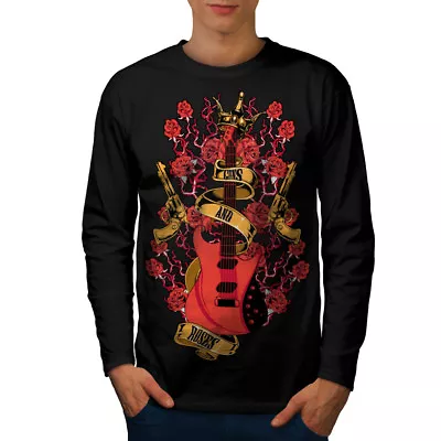 Buy Wellcoda Roses And Guns Rock Mens Long Sleeve T-shirt, Band Graphic Design • 21.99£