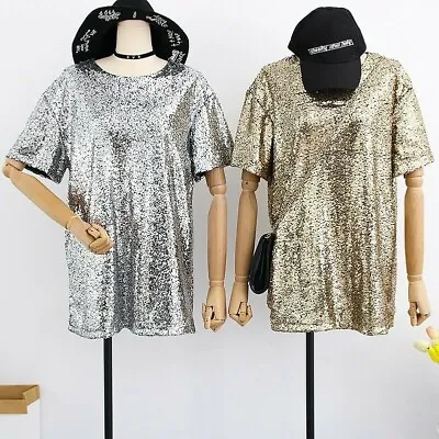 Buy Lady Sequin Bling T Shirt Dress Glitter Shiny Top Blouse Jazz Party Clubwear Tee • 28.19£