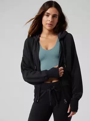 Buy Athleta XL Balance Sweatshirt Black, Hoodie Zip Active Jacket Top Thumbholes NWT • 57.70£
