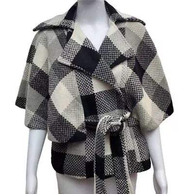 Buy Rampage Cape Jacket Size S Belted Transitional Black And White Plaid Wool Blend • 19.84£