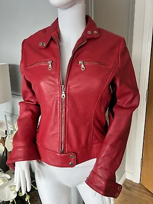 Buy LAKELAND - Red Leather Jacket Size UK 8 • 55£