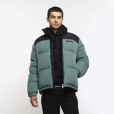 Buy River Island Mens Puffer Jacket Washed Green Regular Fit Padded Outerwear Top • 28£