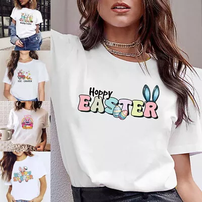 Buy Happy Easter Bunny T Shirt Ladies Baggy Fit Short Sleeve Slogan T-shirt Tee Tops • 5.33£