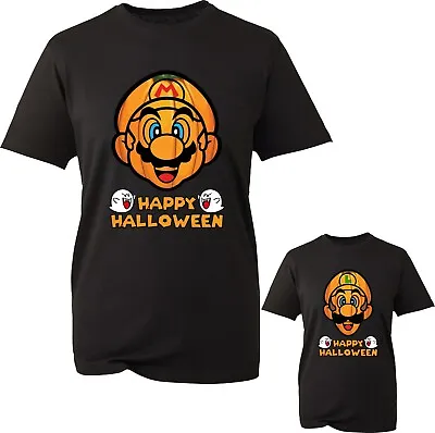 Buy Happy Halloween Mario Luigi Superhero Vintage Cartoon T-Shirt Pumpkin Gift Top • 11.99£
