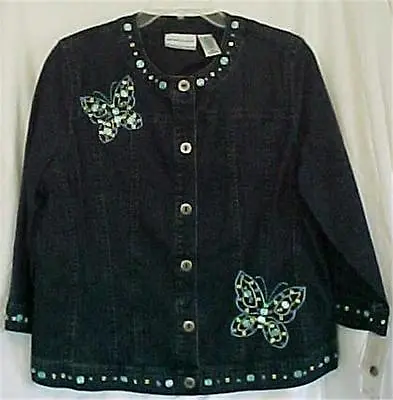 Buy Size 6P 14P 6 & 14 Petite Denim Crop Jacket Beads Butterflies A Dunner New Tags • 56.82£