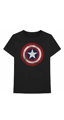 Buy Official Marvel Captain America Distressed Shield Black T-Shirt Size M Medium • 9.95£