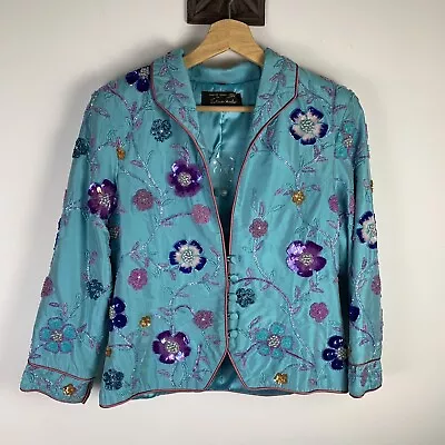 Buy Beatrice Von Tresckow Jacket Floral Sequins Size 12 Turquoise 36  Chest • 225£
