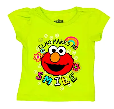 Buy Sesame Street Girls Elmo Makes Me Smile - Short Sleeve Tee Shirt - Green NWT • 6.98£