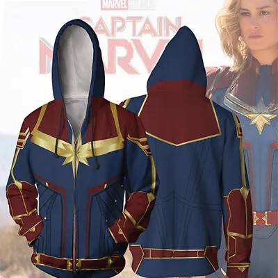 Buy Avengers: Endgame Captain Marvel Cosplay 3D Hoodie Zipper Sweatshirt Sportwear • 31.78£